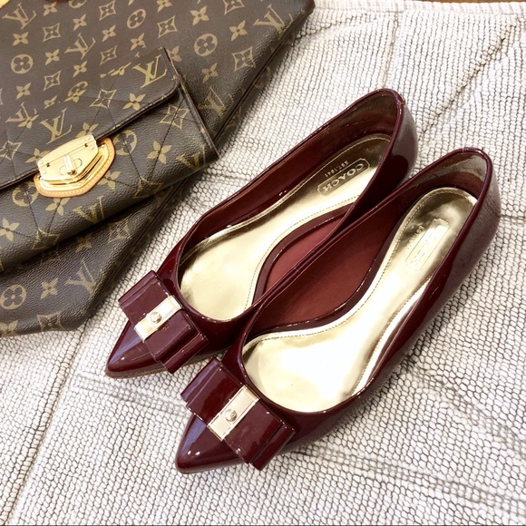 Coach Deep Cherry Red Patent Bow Flats 6 - Picture 8 of 8